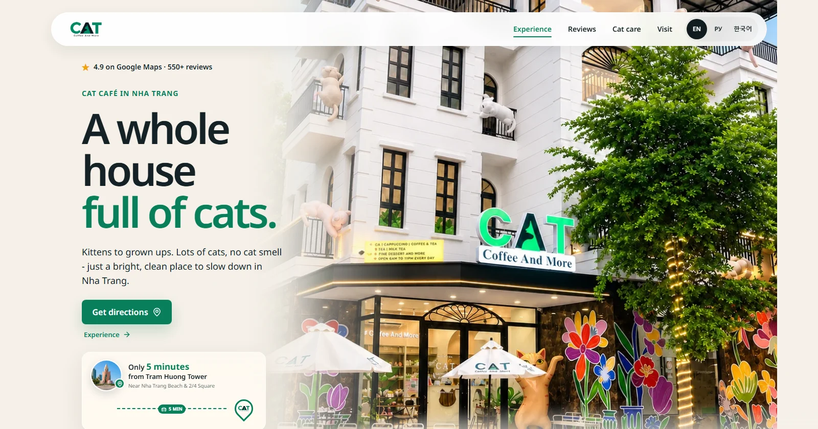 Homepage of the CAT Coffee & More website