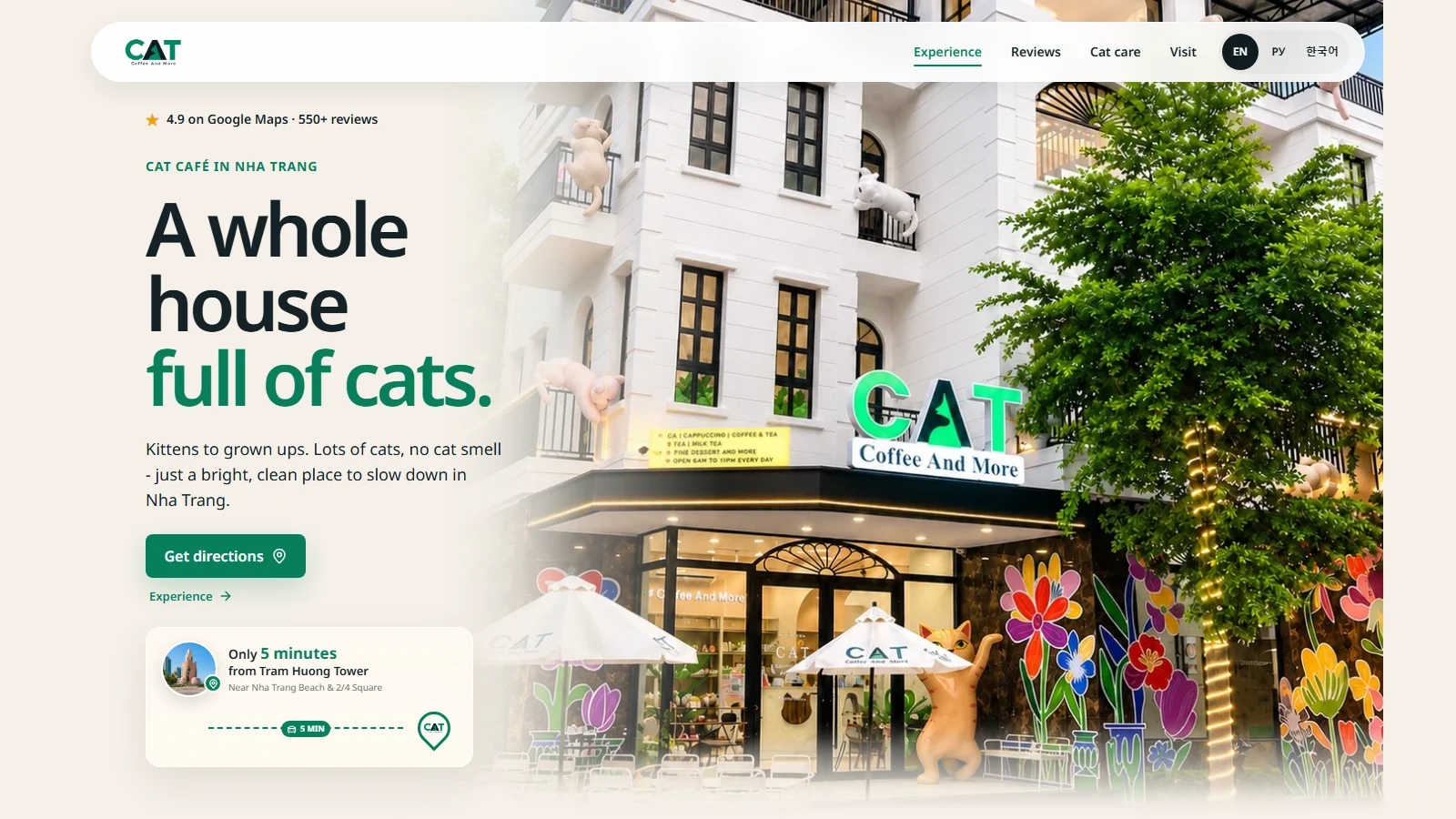 Homepage of the CAT Coffee & More website